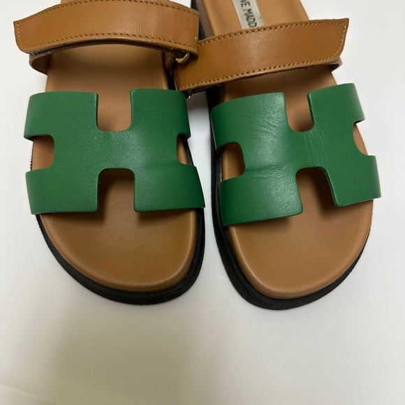 STEVE MADDEN Women’s Mayven Green Brown Black Open Toe Slide Sandals Size 6 - Picture 2 of 8